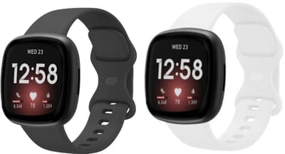 Strap-it siliconen smartwatch bandjes 2-pack geschikt voor Fitbit Versa 3 / Fitbit Versa 4 / Fitbit Sense / Fitbit Sense 2 – Wit & Zwart – comfortabel, flexibel & waterbestendig – Maat L