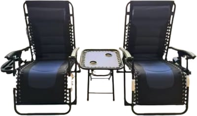 Luxe tuinstoelen duoset - zwart/blauw - Verstelbare tuinstoel en ligstoel - 2 personen - 90°-160° - Tuin - Metaal