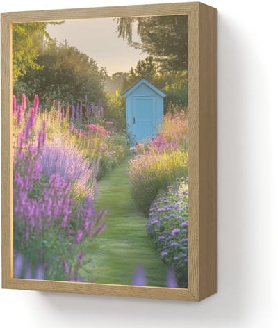 Wandlamp 30x40 cm - Oplaadbaar - Tuinhuisje - Blauw - Bloemen - Wandlampen binnen woonkamer - Slaapkamer lamp - Decoratieve nachtlamp - Vloerlamp draadloos