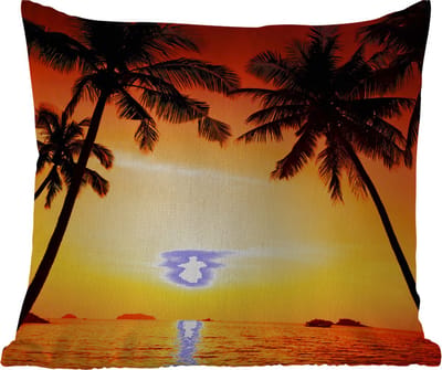Tuinkussen - Palmboom - Zonsondergang - Strand - Oranje - Tropisch - 40x40 cm - Weerbestendig
