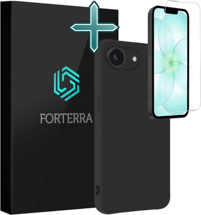 Hoesje Met Screenprotector - Geschikt voor Apple iPhone 17e - Sterk & Shockproof - Telefoon Hoes - Back Cover - Siliconen Case - Zwart
