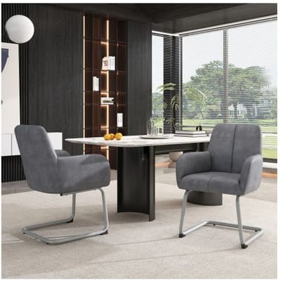 Chaise de salle à manger - MUVOE - Lot de 2 - Cuir microfibre - Pieds en acier - Design ergonomique gris