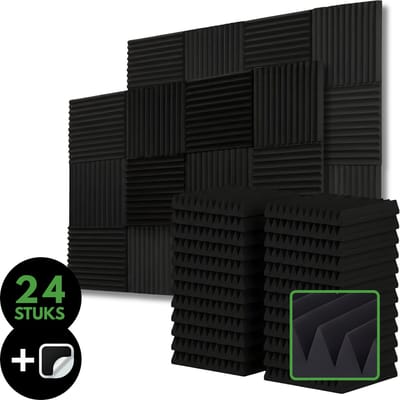 SoluHome® Akoestische Panelen - 24 Stuks - Inclusief Dubbelzijdige Stickers - 2,16 m² Oppervlakte - Zwart - 30x30x5cm - Geluidsisolatie - Golvend Patroon - Akoestisch Wandpaneel - Wanddecoractie - Zelfklevend