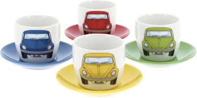 BRISA VW Collection - Volkswagen espresso-koffie-thee-cappuccino-mok-beker-kopje voor kamperen, keuken & outdoor VW Kever/Beetle (set van 4/100 ml)