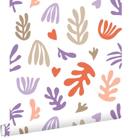 ESTAhome behang planten in Matisse stijl beige, oranje en paars - 50 x 900 cm - 131018