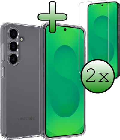 Hoesje Met 2x Screenprotector - Geschikt voor Samsung Galaxy S25 - Sterk & Shockproof - Back Cover - Siliconen Case - Telefoon Hoes - Transparant