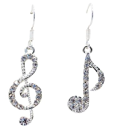 Zilver Muziek lange oorbellen- strass steentjes- G sleutel - Charme Bijoux