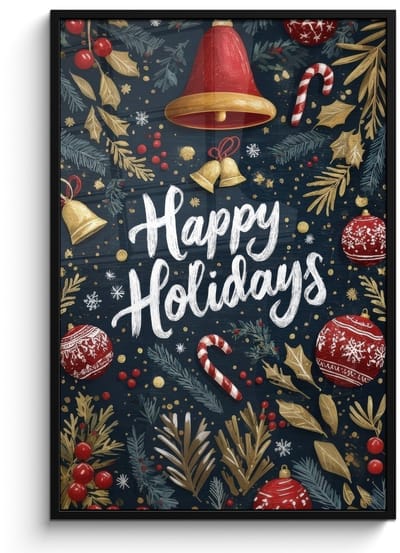 Poster in lijst - Fotolijst 80x120 cm - Posters - Feestelijk - Kerstgroet - Kleurrijk - Posterlijst zwart - Decoratie - Wanddecoratie woonkamer - Muurdecoratie slaapkamer - Kerstversiering - Kerstdecoratie voor binnen - Kerstmis