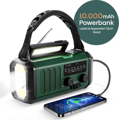 Royal Luxury® Noodradio - Solar Opwindbaar - 10.000mAh MODEL 2025 - Solar powerbank Zonneenergie - Survival Noodpakket