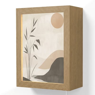 Wandlamp 15x20 cm - Oplaadbaar - Japandi - Landschap - Beige - Wandlampen binnen woonkamer - Slaapkamer lamp met kabel - Decoratieve nachtlamp - Vloerlamp snoer