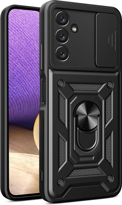 Coverup Hoesje - Geschikt voor Samsung Galaxy A14 Hoesje - Coverup Armor Ring Kickstand Back Cover met Camera Shield - Zwart
