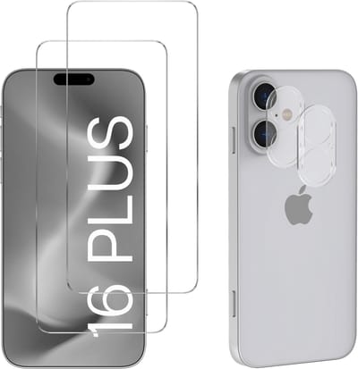 Screenprotector geschikt voor iPhone 16 Plus - 2 stuks Beschermglas van glas Transparante glazen schermbeschermfolie + 2 stuks Camera Protector