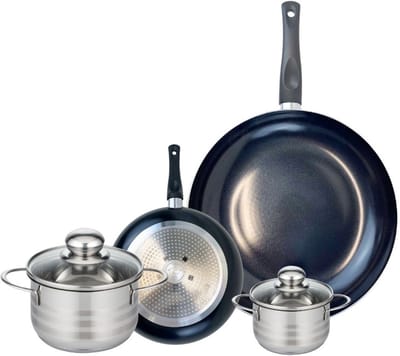 Set van 2 Koekenpannen 20 en 32 cm en 2 Kookpotten 12 en 16 cm Elo Prima Glanzend