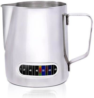 Dailygoods- Melkopschuimkan Roestvrij Staal - Temperatuurdisplay - Opschuim Kannetje - Koffiepatroon - 350ML - 128x93x111mm - Opschuimkan