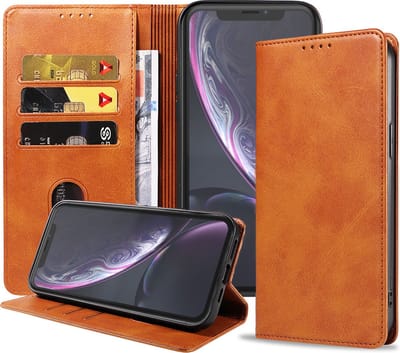 Smartphonica iPhone Xr leren hoesje met magnetische sluiting - Bruin geschikt voor Apple iPhone XR