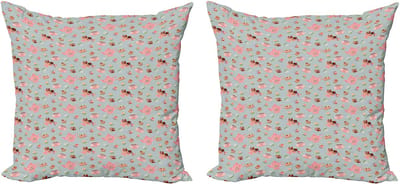 ABAKUHAUS Decoratieve kussenhoezen voor een theekransje, set van 2, bloemen en kleine gebakjes, 40x40 cm, meerkleurig