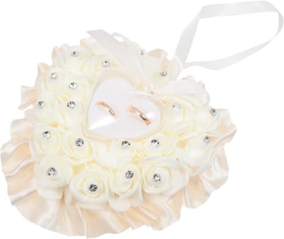 Ring Kussen - Bruiloft Houder - Huwelijks Ceremonie - Hartvorm Decoratie - 18x19x3cm - Beige