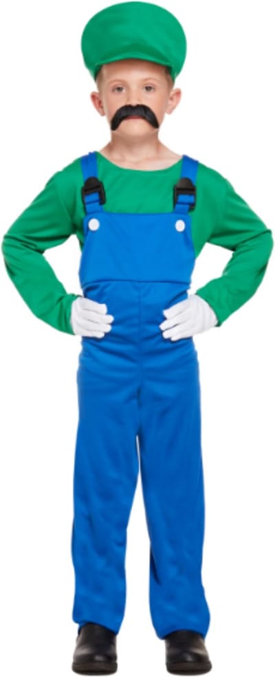Loodgieter Luigi Kostuum Kinderen - Shirt Jumpsuit En Hoed - Verkleedkleren Kinderen - Groen - Maat 140/152