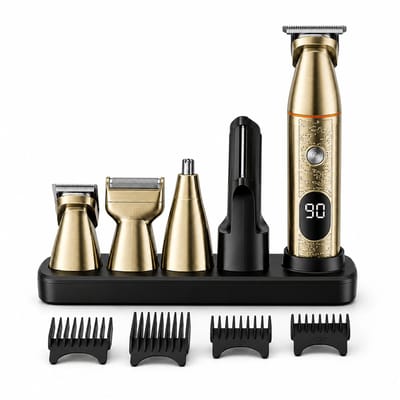 Gloovon® 5-in-1 Baardtrimmer & Tondeuse - Voor Hoofd, Baard & Lichaam - Waterdichte Bodygroomer Mannen - Draadloos - Met Reisslot - Brons