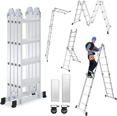 Multifunctionele ladder - Vouwladder werkladder - Klus en klussen - 2 platformen 2 wielen - 470 cm