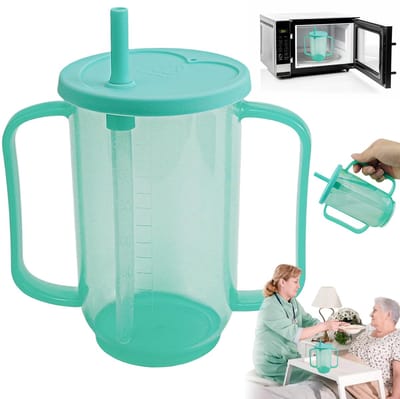 Drinkbeker met rietje - Anti-verstikkingsbeker - dubbele handgrepen - 350 ml - voedselveilig en BPA-vrij - lekvrij - geschikt voor ouderen, zwangeren en zieken