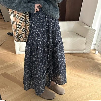 Retro Bloemenrok voor Dames In Lente en Zomer Nieuwe Kleine A-lijn Paraplu Rok Chiffon Hoge taille Taartrok S