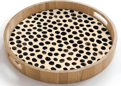 Dienblad rond 40x40 cm - Schootdienblad hout - Stippen - Patroon - Zwart - Borrelplank rechthoek - Plateau houten dienbladen