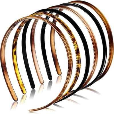 6-Pack Dunne Plastic Haarbanden voor Dames – 8 mm Haarband met Tandjes – Antislip Haarband Set