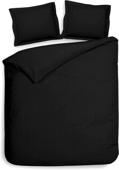 Heckettlane Dekbedovertrek Banda - Bedlinnen met Strepen - 200x200-220 cm - Tweepersoons - Zwart - Dekbedovertrek van 100% Katoen-Satijn