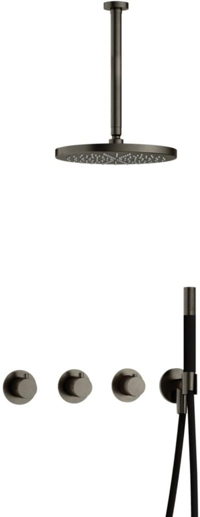 Hotbath Cobber - CB7067 - Inbouw Regendoucheset - Verouderd Ijzer - 2 Stopkranen - Thermostatisch - Plafondbuis 30 cm - Hoofddouche 300 mm - Staafhanddouche - met M106 - Waterbesparend