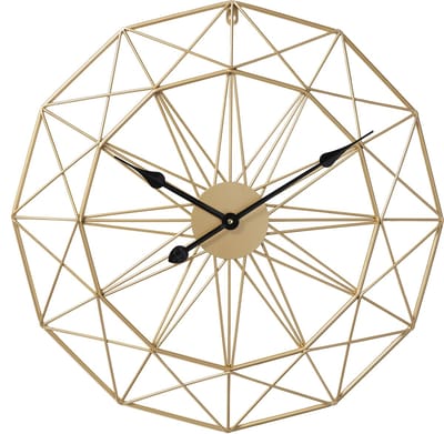 LW Collection Megan 80cm moderne wandklok goud met zwarte wijzers - Grote industriële muurklok metaal - Moderne wandklok stil uurwerk