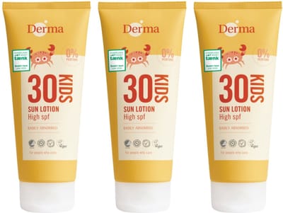 Derma Sun - Kids Zonnebrand SPF30 3 x 200 ml - voor Gevoelige Kinderhuid - Waterbestendig - Parfumvrij - UVA en UVB Bescherming - AllergyCertified