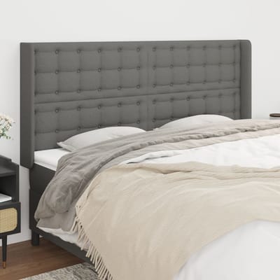 vidaXL - Hoofdbord - met - randen - 163x16x118/128 - cm - stof - donkergrijs