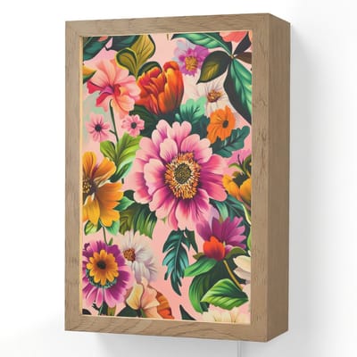 Wandlamp 20x30 cm - Oplaadbaar - Bloemen - Kleurrijk - Roze - Wandlampen binnen woonkamer - Slaapkamer lamp met kabel - Decoratieve nachtlamp - Vloerlamp snoer