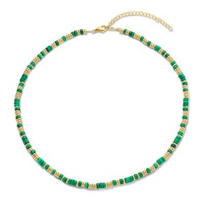 CO88 Collection 8CN-26230 Stalen Ketting - Dames - Groen Malachiet - Kralen - 4 x 2 mm - 38 + 7 cm - Goudkleurig