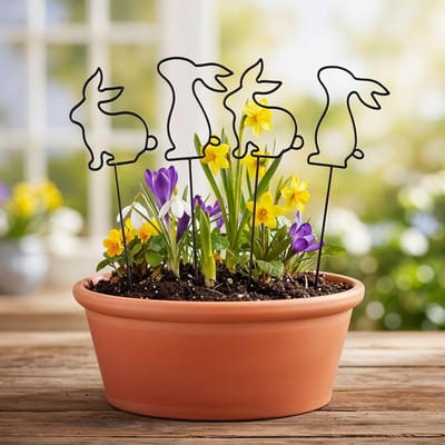 Bloemstekers Haas - Tuindecoratie Set - Paasdecoratie Tuin - Set van 4 - 30 cm Hoog - Zwart