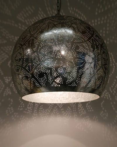 LM-Collection Ameera Hanglamp - Ø50x42cm - E27 - vintage Zilver - Metaal - hanglampen eetkamer, hanglamp zwart, hanglampen woonkamer, hanglamp slaapkamer, hanglamp kinderkamer, hanglamp rotan, hanglamp hout, hanglamp industrieel