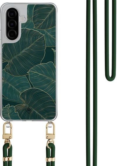 Casimoda® hoesje met groen koord - Geschikt voor Samsung A56 - Monstera Leaves - Afneembaar koord - TPU/polycarbonaat - Groen