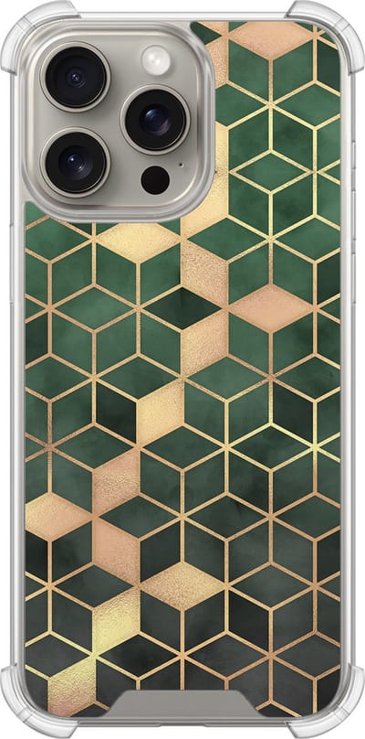 Shockproof hoesje - Geschikt voor iPhone 15 Pro Max - Kubus groen - Extra sterke case - TPU/polycarbonaat - Print / Illustratie - Groen, Transparant