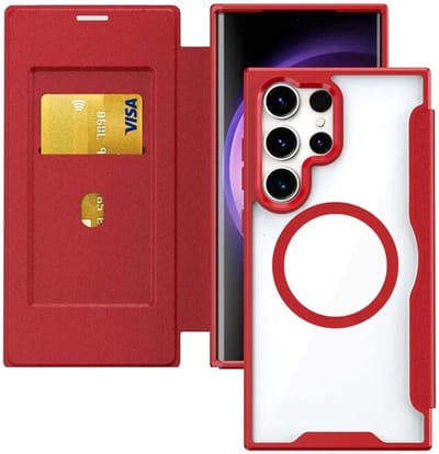Portemonnee Hoesje Geschikt voor Samsung Galaxy S24 Ultra | Compatibel met MagSafe | Wallet Book Case met Magneet | Beschermhoes met Pasjeshouder | Rood