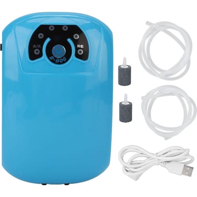 Pompe à air silencieuse pour aquarium, double sortie, avec 2 pierres à air, pour l'intérieur et l'extérieur blue