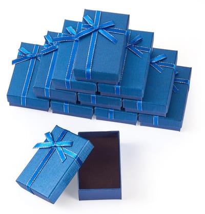 Dailygoods- Sieraden Doos 12 Stuks - Papieren Geschenkdozen - Blauw - Opberggeschenkdozen - Lint Strikverpakking - Schokbestendig met Spons - Cadeaudozen