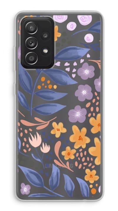 Case Company® - Hoesje geschikt voor Samsung Galaxy A52 hoesje - Flowers with blue leaves - Soft Cover Telefoonhoesje - Bescherming aan alle Kanten en Schermrand