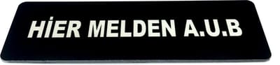 Deurbordje met tekst Hier melden AUB - 150 x 50 mm (incl. dubbelzijdige tape) - zwart / wit | Geborstelde RVS-look toplaag | Gratis Verzending