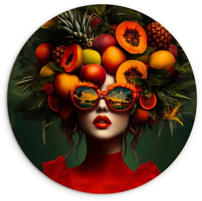 WallCircle® Wandcirkel 60x60 cm - Muurcirkel Vrouw - Vruchten - Papaja - Ananas - Muurdecoratie woonkamer - Wanddecoratie keuken - Kamer decoratie accessoires - Ronde schilderijen