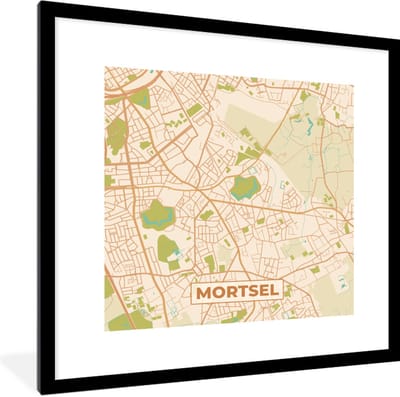 Fotolijst incl. Poster - Mortsel - Plattegrond - Stadskaart - Kaart - België - 40x40 cm - Posterlijst