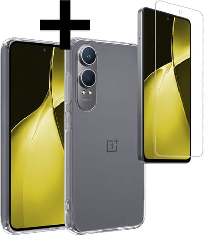 Hoesje - Met Screenprotector - Geschikt voor OnePlus Nord CE 4 Lite - Sterk & Shockproof - Back Cover - Siliconen Case - Telefoon Hoes - Telefoonhoesjes - Transparant