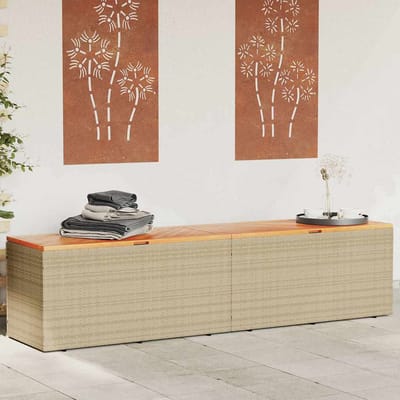 vidaXL - Tuinbox - 220x50x54 - cm - poly - rattan - en - acaciahout - beige