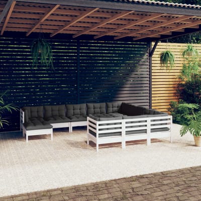 vidaXL - 11-delige - Loungeset - met - kussens - grenenhout - wit