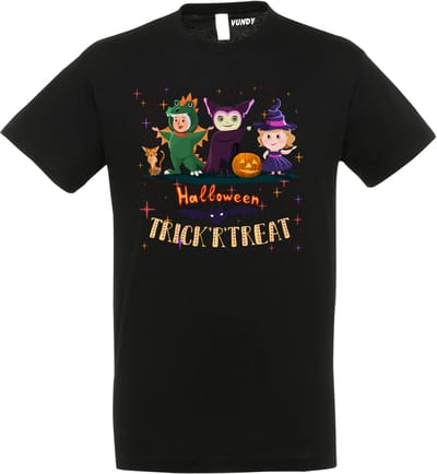T-shirt Halloween TrickrTreat | Halloween kostuum kind dames heren | verkleedkleren meisje jongen | Zwart | maat XS